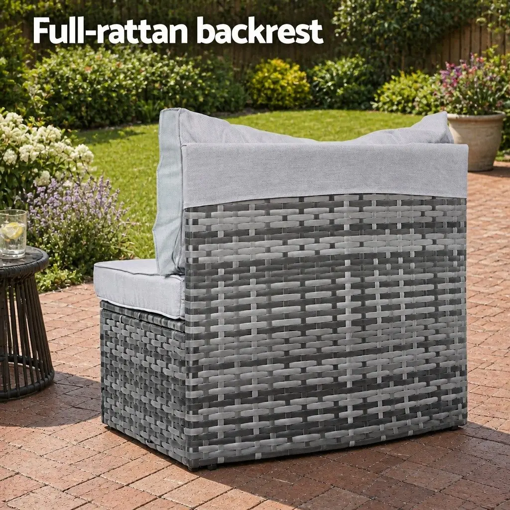 Outdoor Sofa Set Grey 9 Piece 6 Seater Rattan Patio Furniture with Removable Cushion Covers