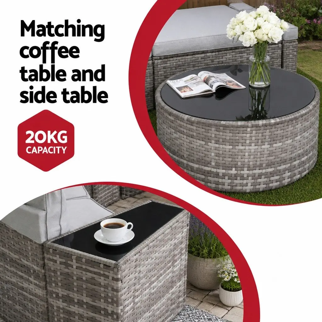 Outdoor Sofa Set Grey 9 Piece 6 Seater Rattan Patio Furniture with Removable Cushion Covers