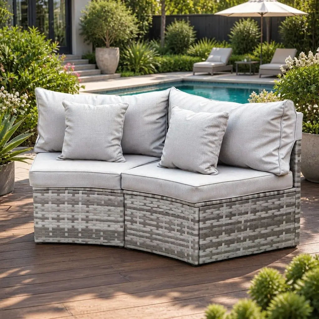 2 Piece Outdoor Rattan Sofa Set Grey