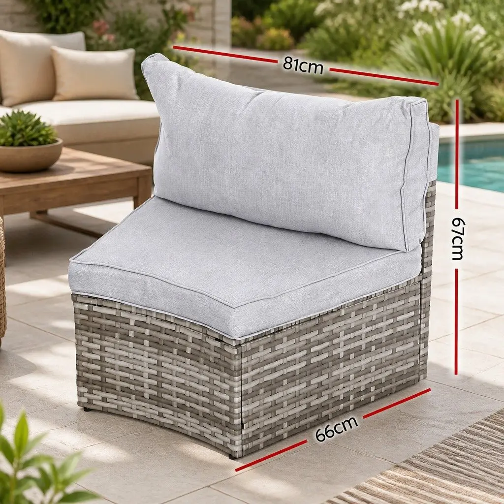 2 Piece Outdoor Sofa Set Grey Modular Rattan Lounge Chair Heavy-Duty Metal Frame