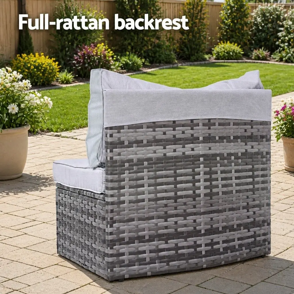 2 Piece Outdoor Sofa Set Grey Modular Rattan Lounge Chair Heavy-Duty Metal Frame