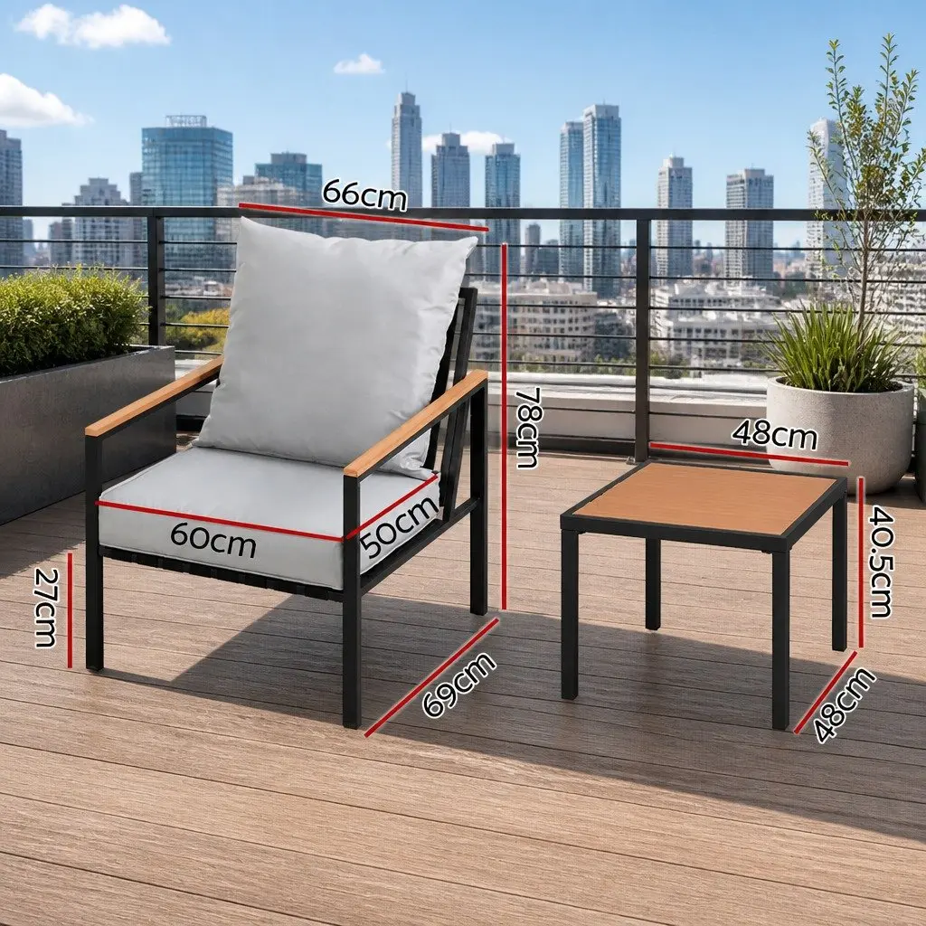 3PC Outdoor Bistro Set Lounge Setting Chairs & Coffee Table Patio Furniture