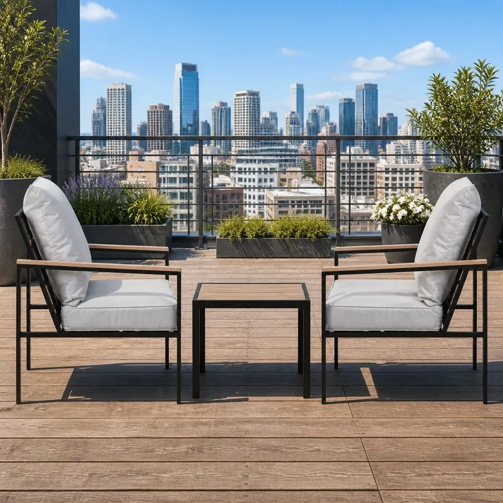 3PC Outdoor Bistro Set Lounge Setting Chairs & Coffee Table Patio Furniture