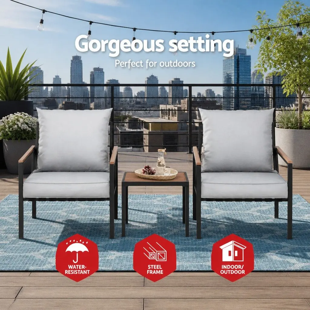 3PC Outdoor Bistro Set Lounge Setting Chairs & Coffee Table Patio Furniture