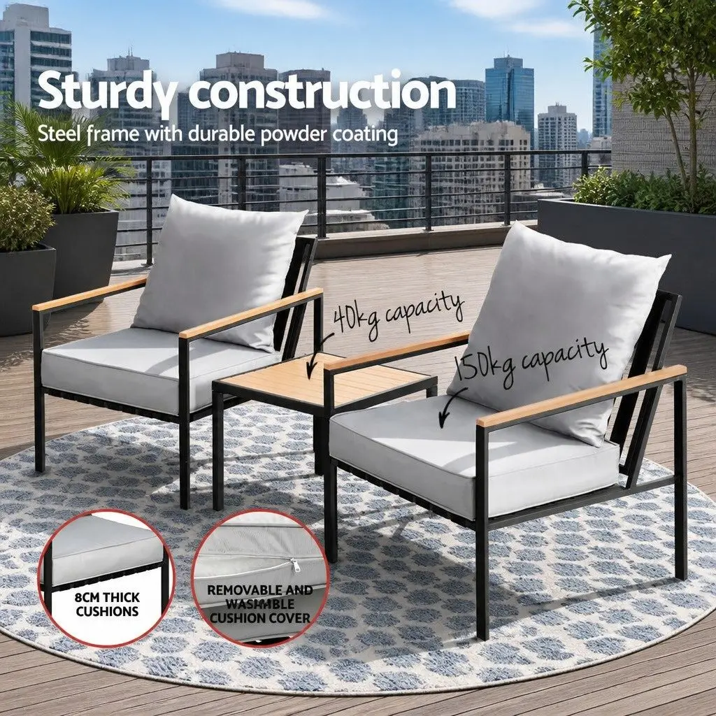 3PC Outdoor Bistro Set Lounge Setting Chairs & Coffee Table Patio Furniture