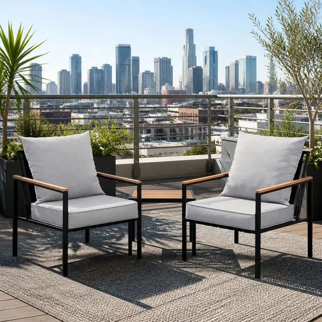 3PC Outdoor Bistro Set Lounge Setting Chairs & Coffee Table Patio Furniture