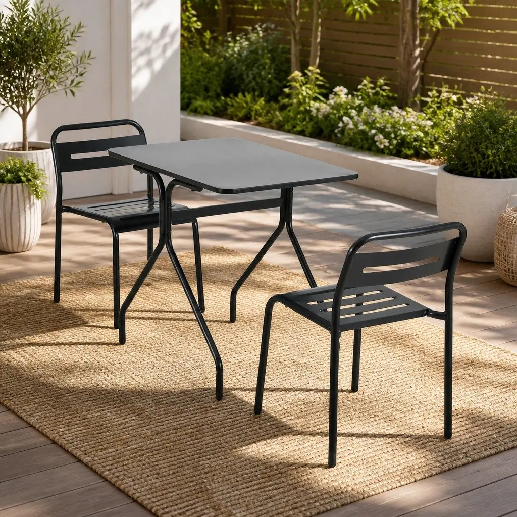 3-Piece Outdoor Bistro Set Steel Patio Dining Table and Chairs Black Garden