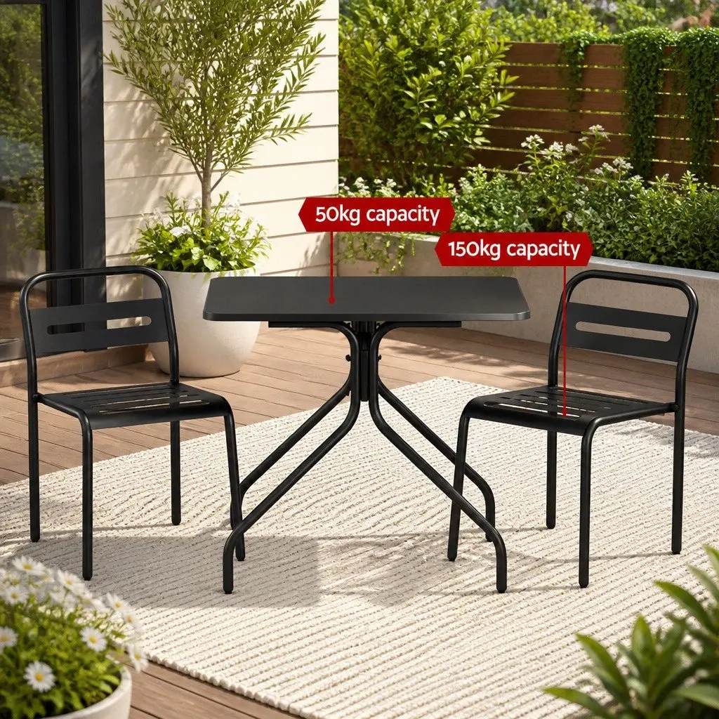 3-Piece Outdoor Bistro Set Steel Patio Dining Table and Chairs Black Garden