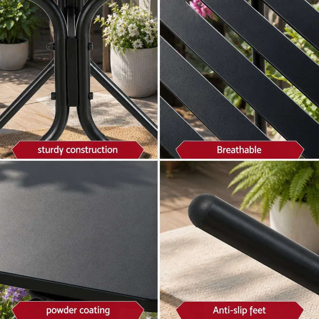 3-Piece Outdoor Bistro Set Steel Patio Dining Table and Chairs Black Garden