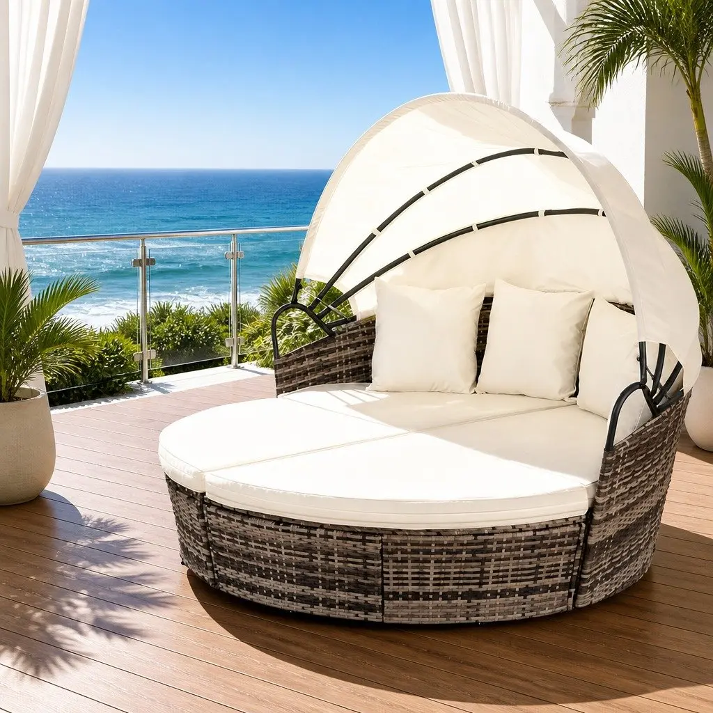 Outdoor Day Bed Sun Lounge with Adjustable Canopy