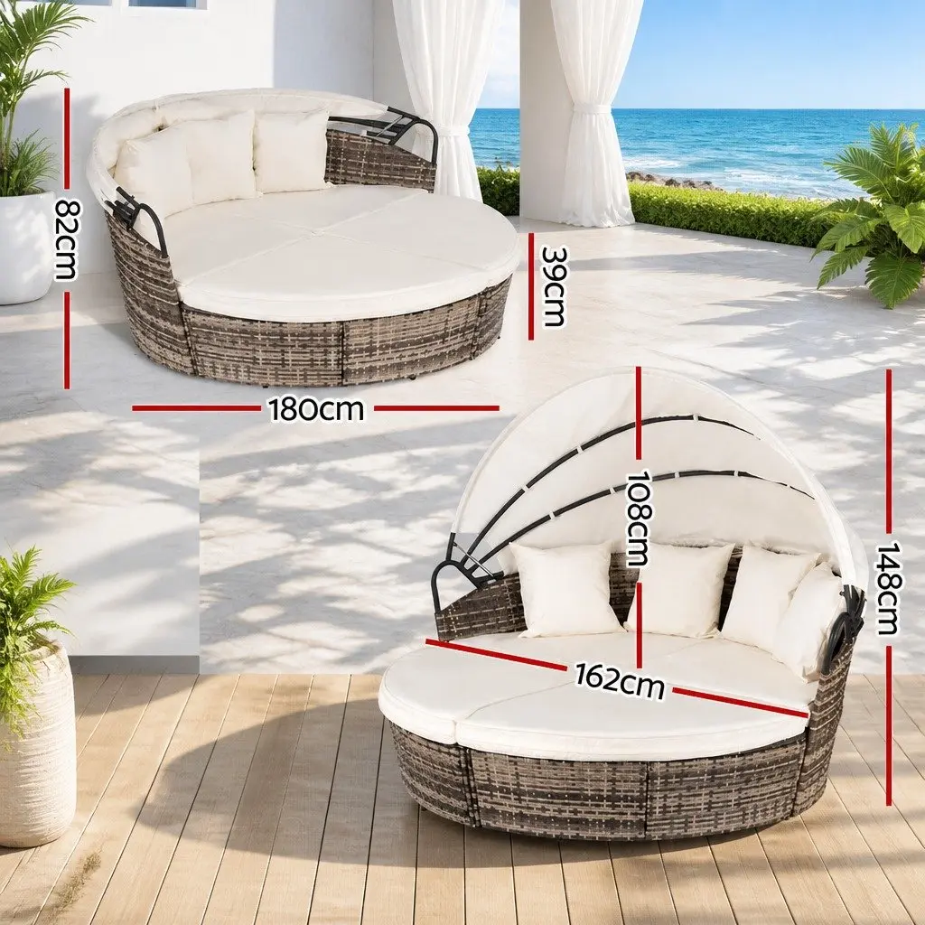 Outdoor Day Bed Beige Modular Folding Canopy Weather Resistant Sofa Set 3 Piece