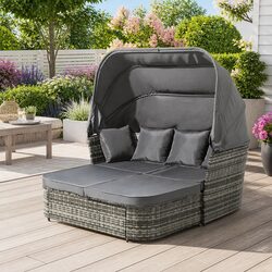 Outdoor Day Bed Lounge Setting Grey Wicker Sofa Patio Furniture Modular Garden