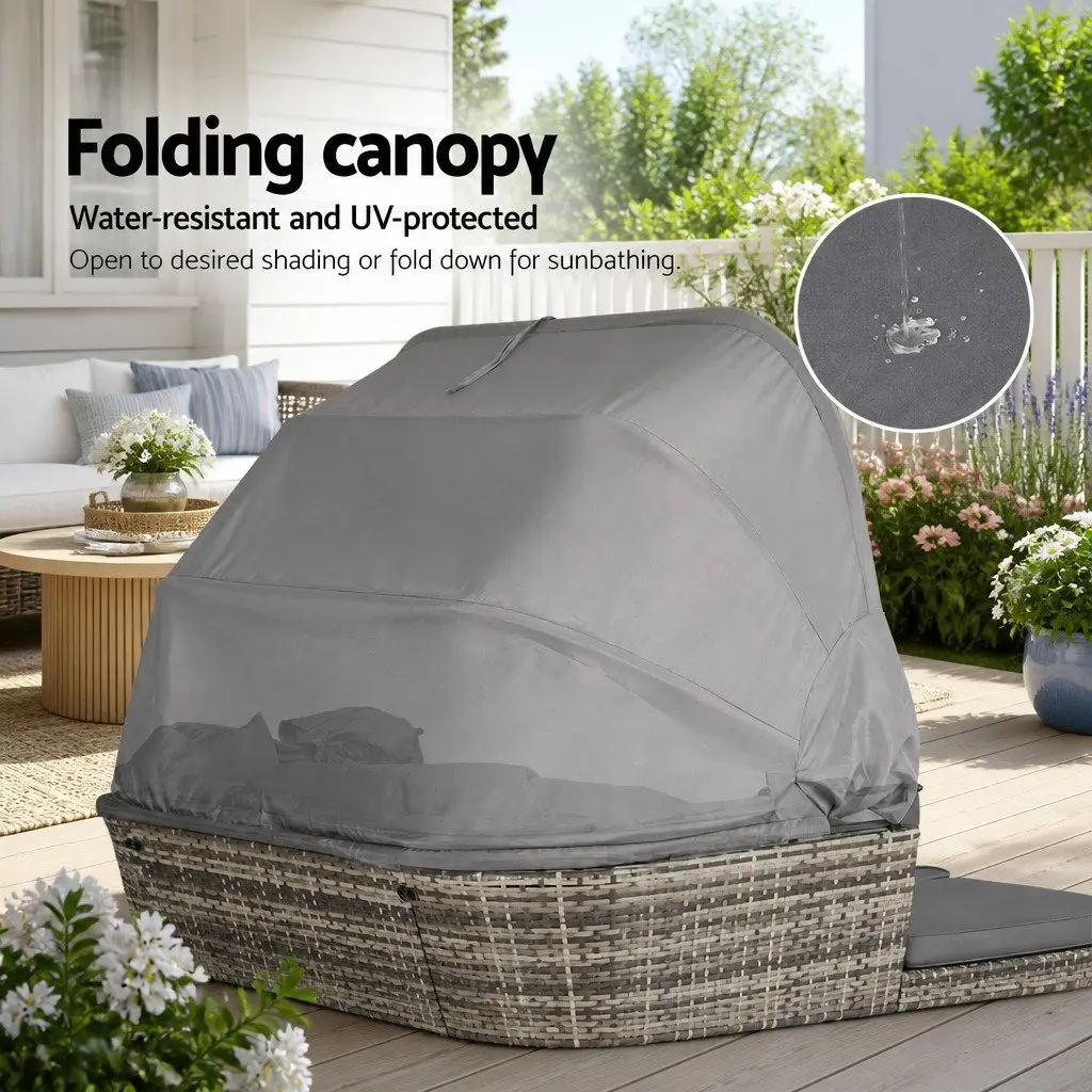 Outdoor Day Bed Lounge Setting Grey Wicker Sofa Patio Furniture Modular Garden