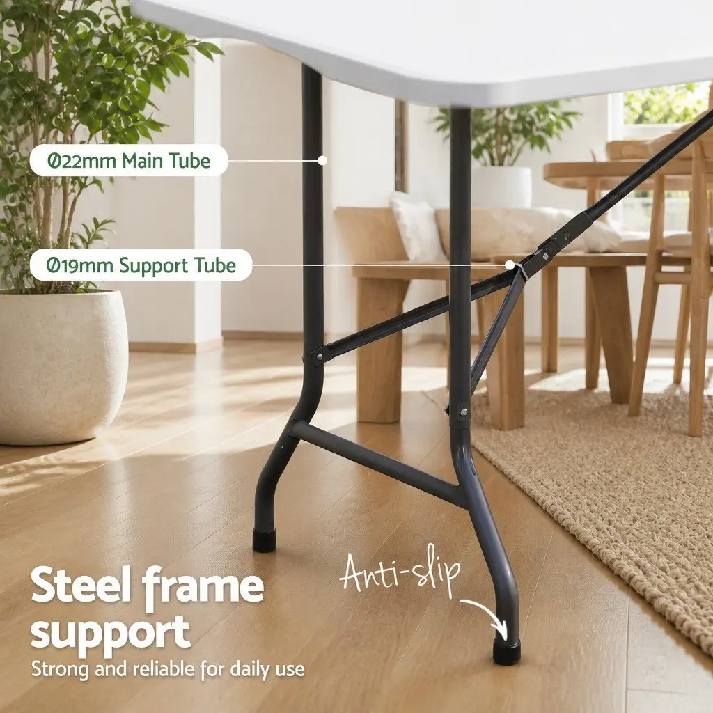 Folding Table White 180cm Portable Fold-in-Half Carry Handle