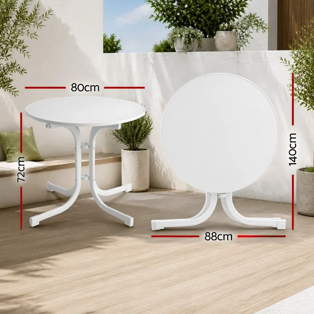 Round Folding Bistro Table 80cm Outdoor Patio Cafe Dining Desk White Portable