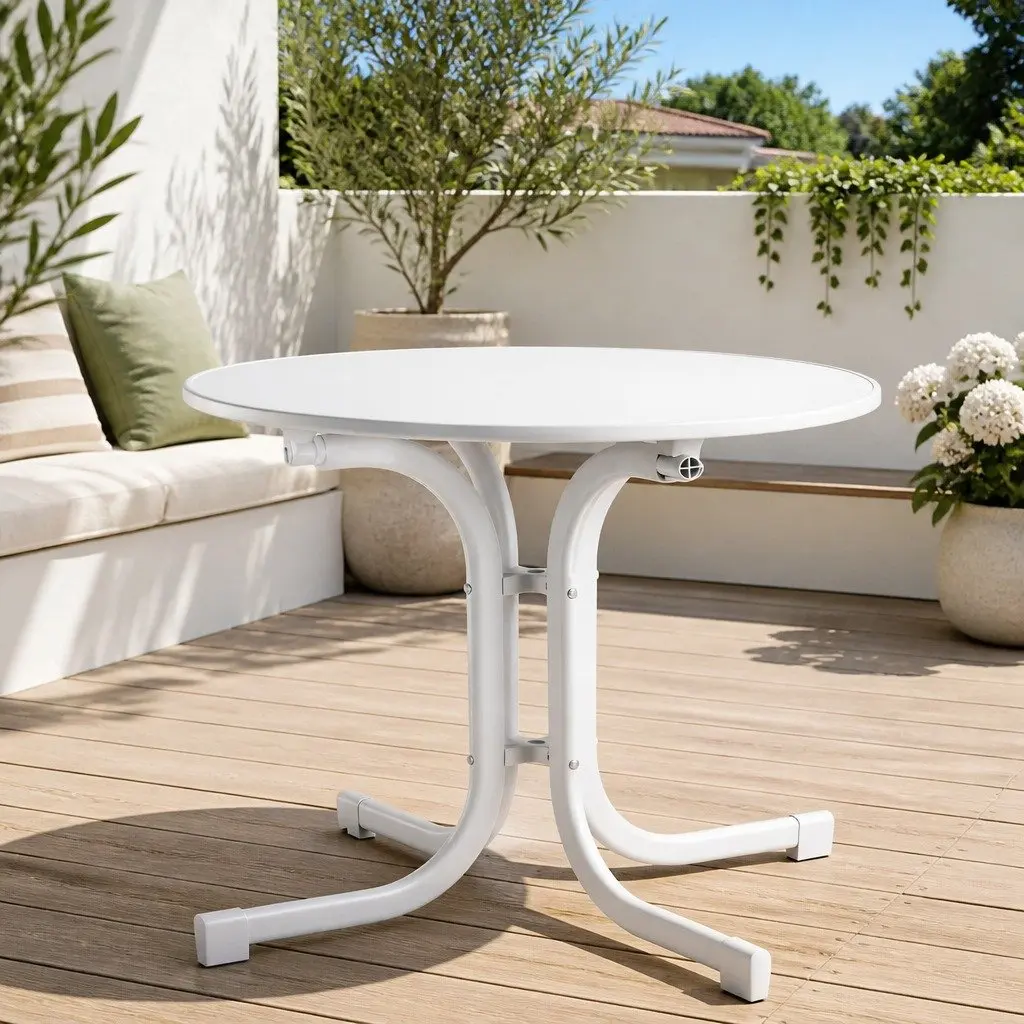 Round Folding Bistro Table 80cm Outdoor Patio Cafe Dining Desk White Portable