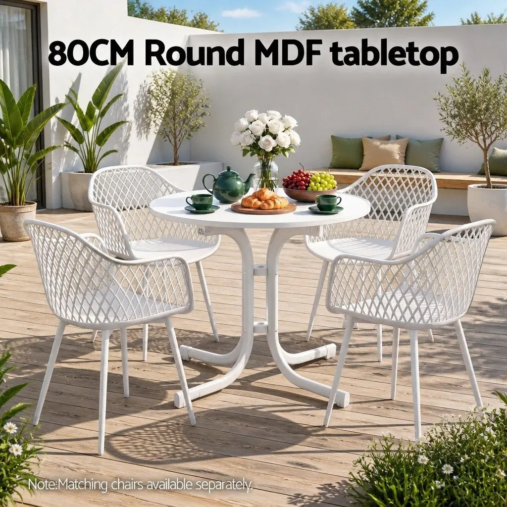 Round Folding Bistro Table 80cm Outdoor Patio Cafe Dining Desk White Portable