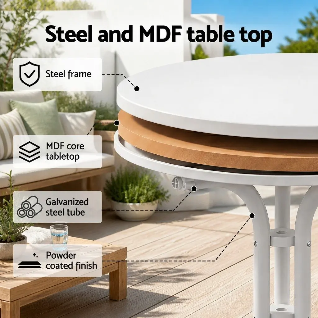 Round Folding Bistro Table 80cm Outdoor Patio Cafe Dining Desk White Portable
