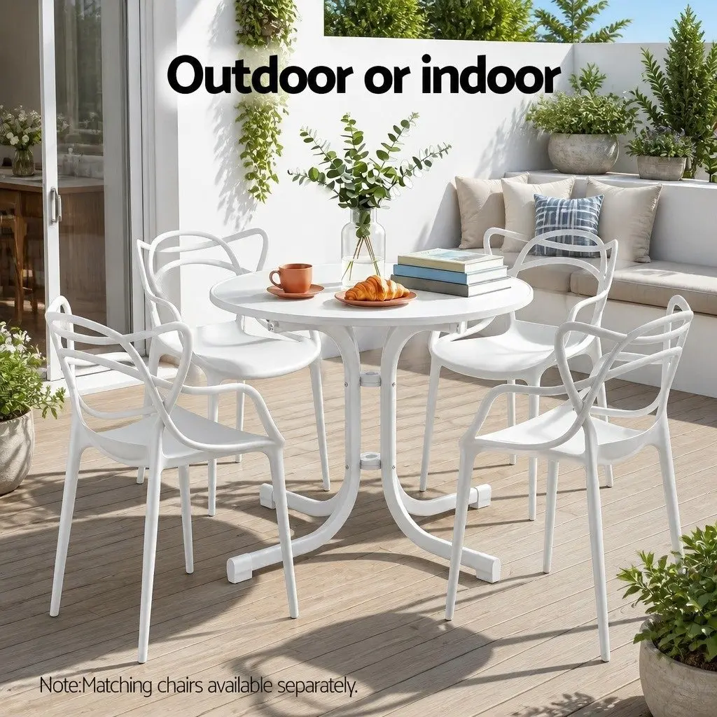 Round Folding Bistro Table 80cm Outdoor Patio Cafe Dining Desk White Portable