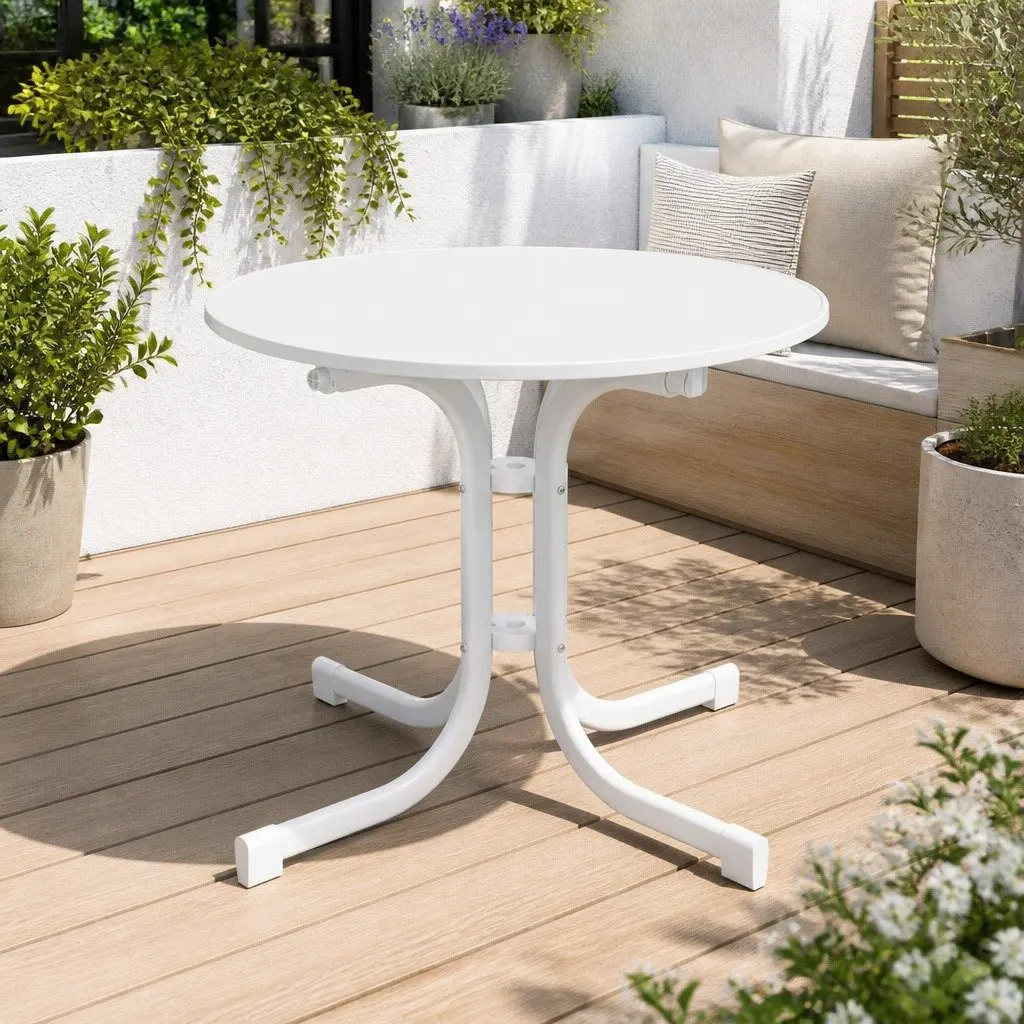 Round Folding Bistro Table 80cm Outdoor Patio Cafe Dining Desk White Portable