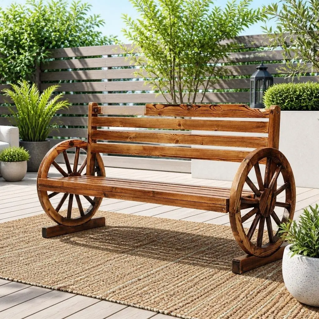 Outdoor Garden Bench 3 Seat Wooden Wagon Chair Lounge Patio Furniture Brown