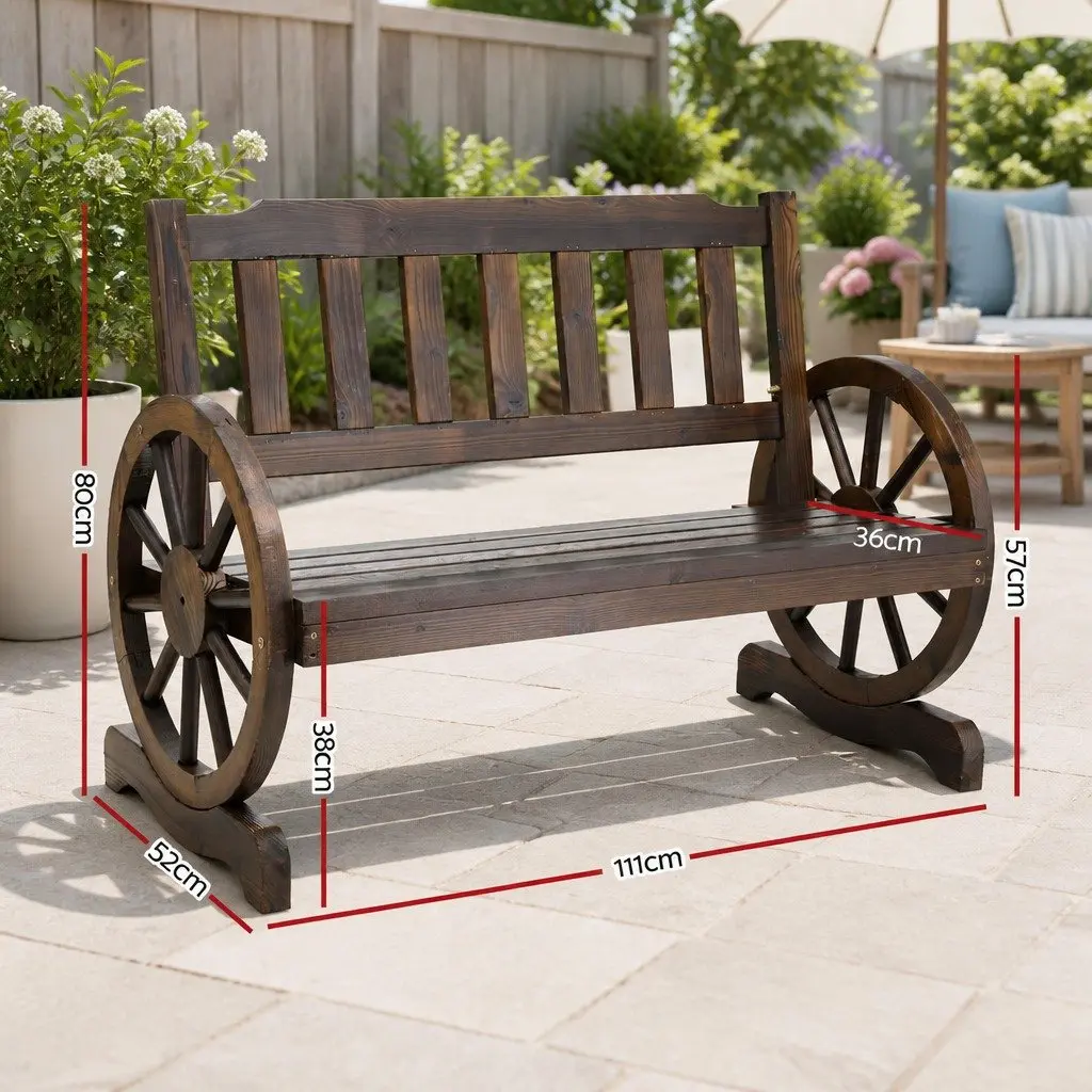 Outdoor Garden Bench 2 Seater Wagon Wheel Chair Wooden Patio Backyard Furniture