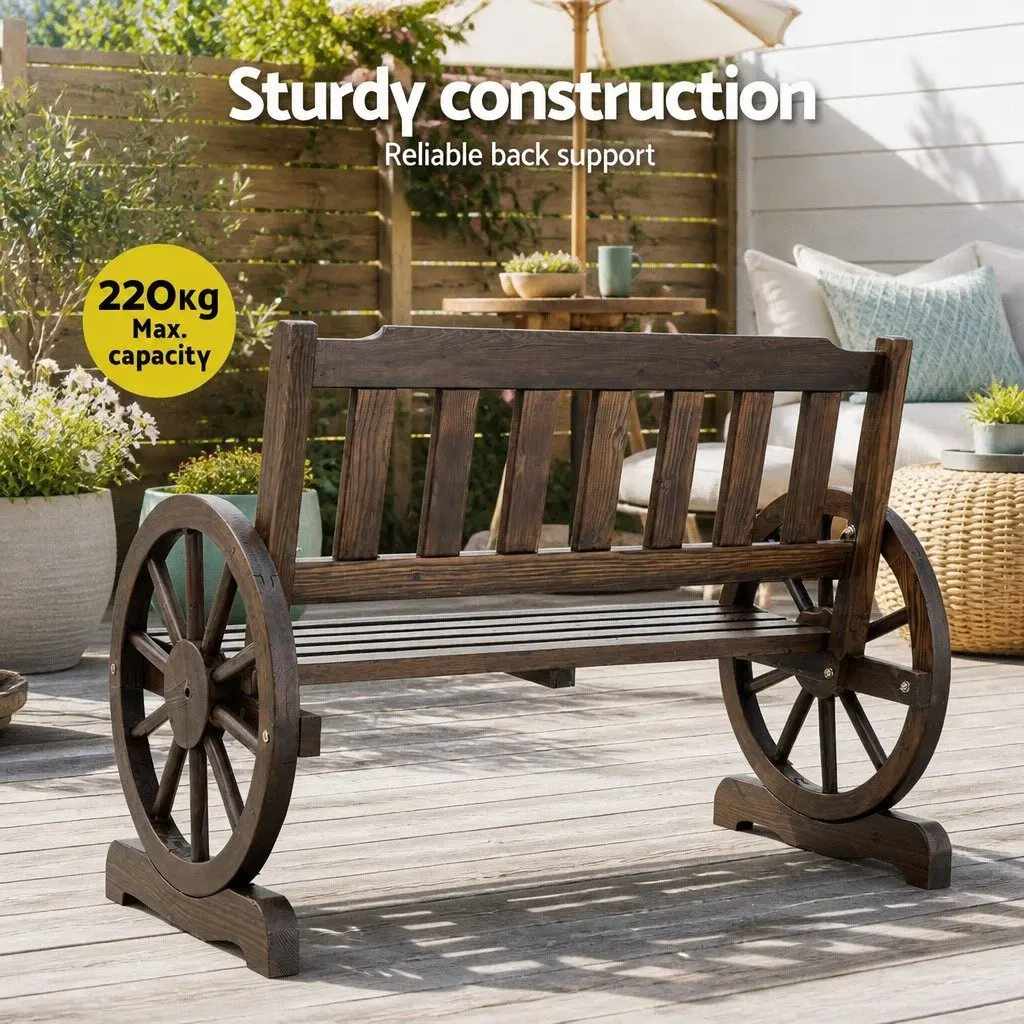Outdoor Garden Bench 2 Seater Wagon Wheel Chair Wooden Patio Backyard Furniture