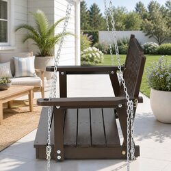 2 Seat Porch Swing Chair Outdoor Wooden Bench Hanging Garden Furniture Brown