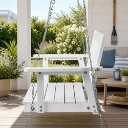 Compact 2-Seater Wooden Swing Chair in White