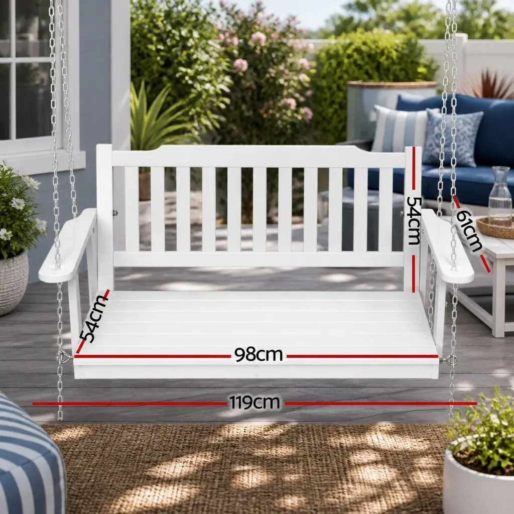 Wooden Porch Swing Chair White 2-Seater Outdoor Garden Furniture