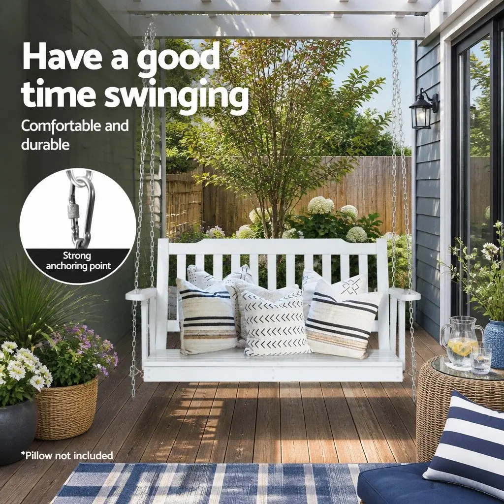 Wooden Porch Swing Chair White 2-Seater Outdoor Garden Furniture