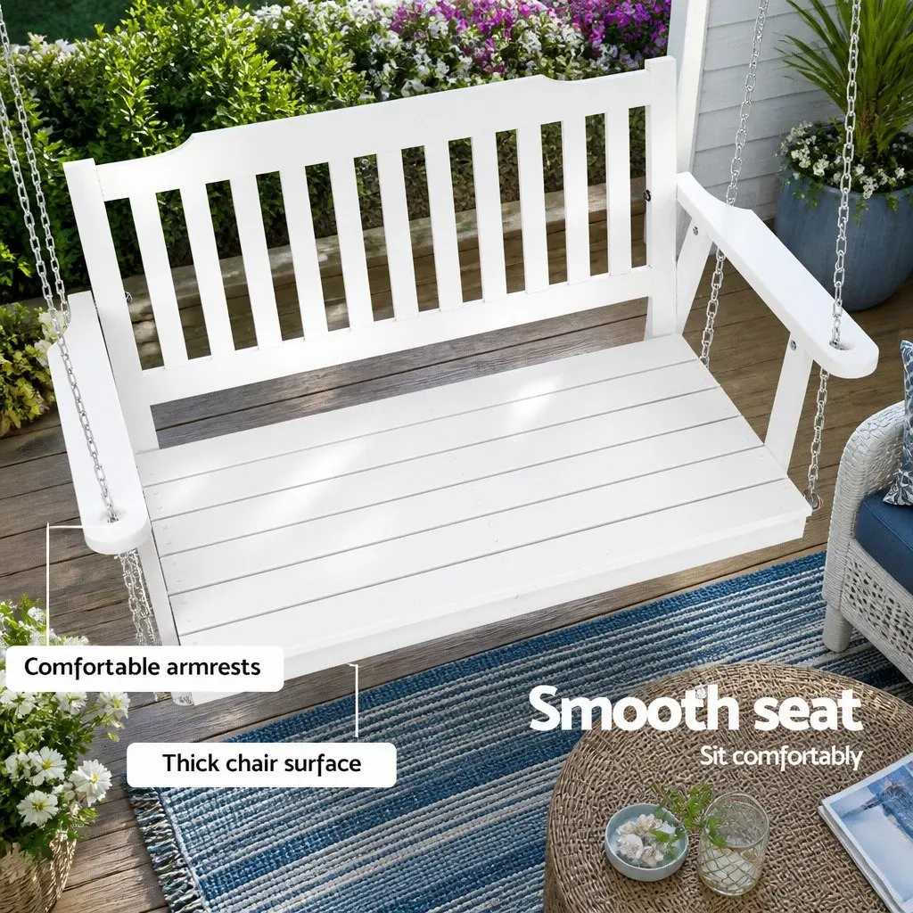 Wooden Porch Swing Chair White 2-Seater Outdoor Garden Furniture