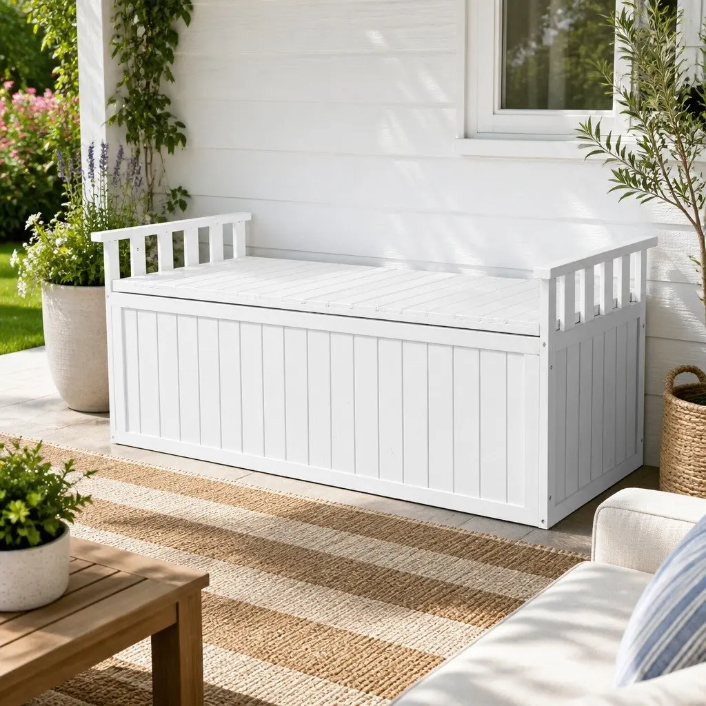 Outdoor Bench with Storage 129cm White