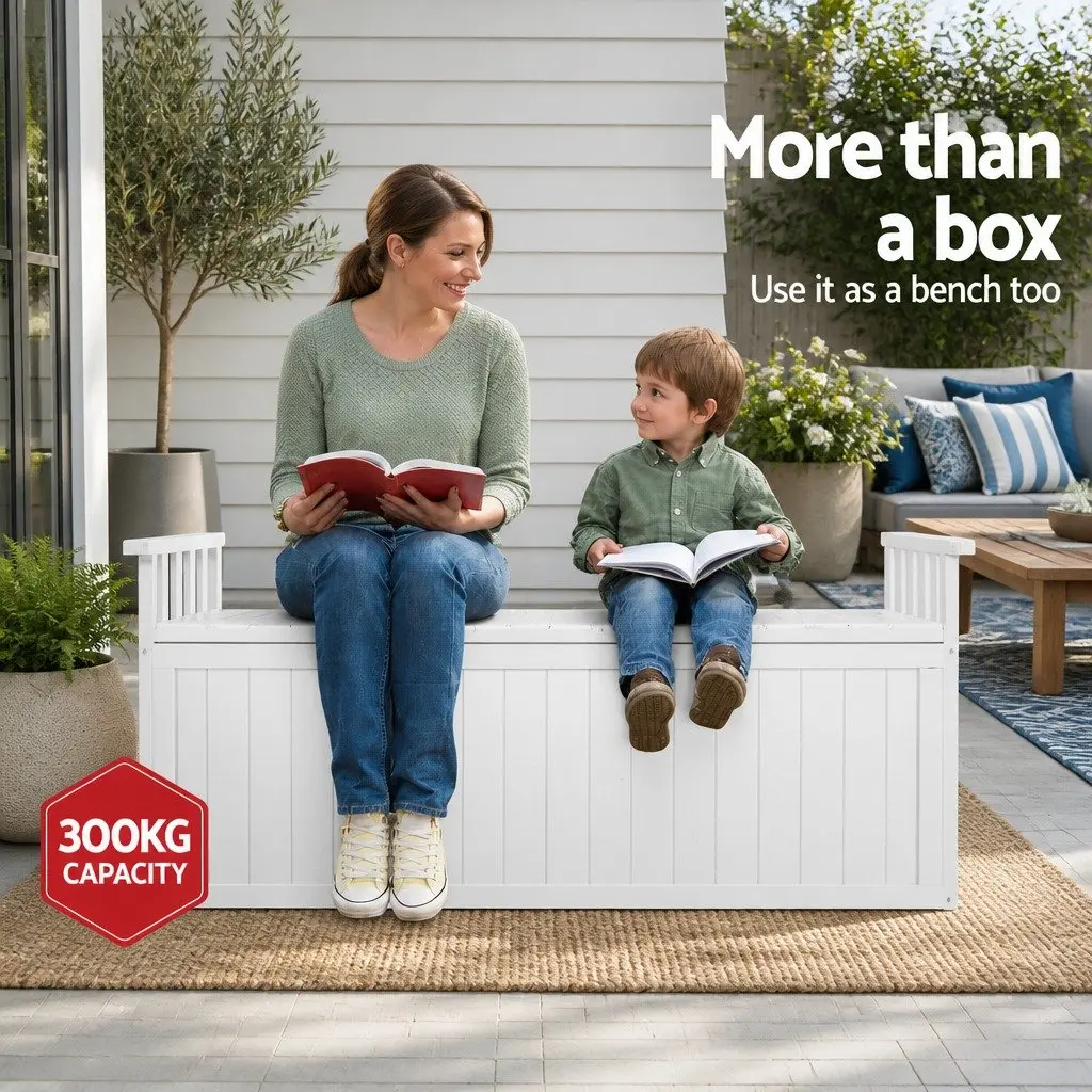Outdoor Storage Bench Box 129cm Wooden Garden Toy Chest Patio Furniture White XL