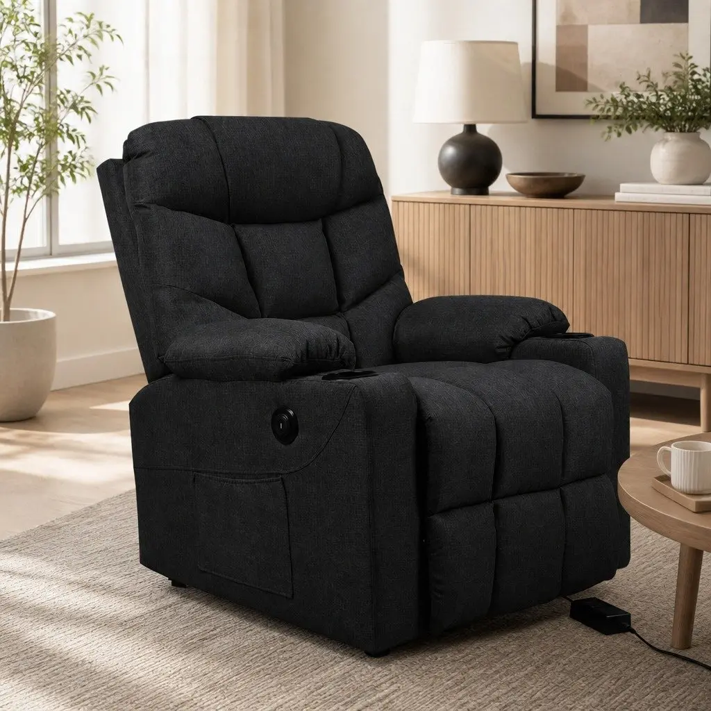 Electric Recliner Chair Black Microfibre Wide Seat Adjustable Backrest Lift Assist