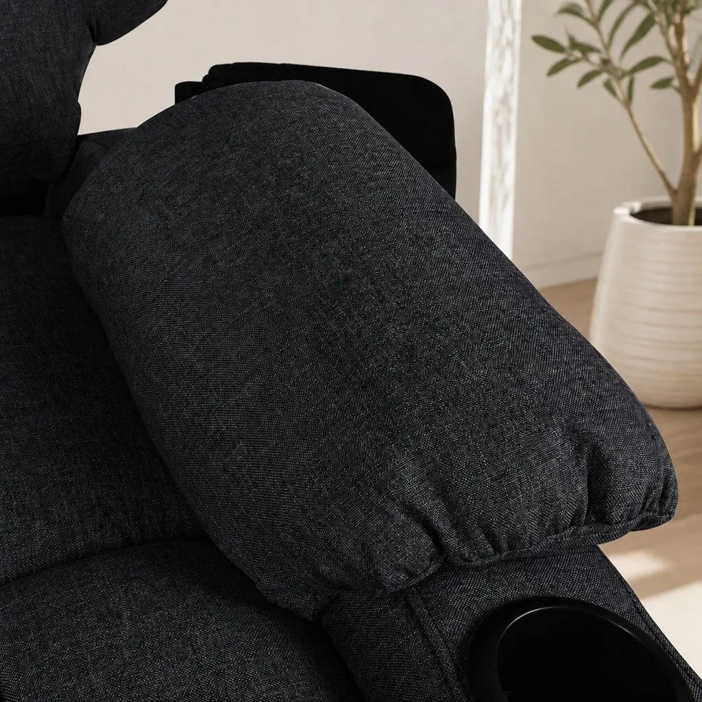 Electric Recliner Chair Black Microfibre Wide Seat Adjustable Backrest Lift Assist