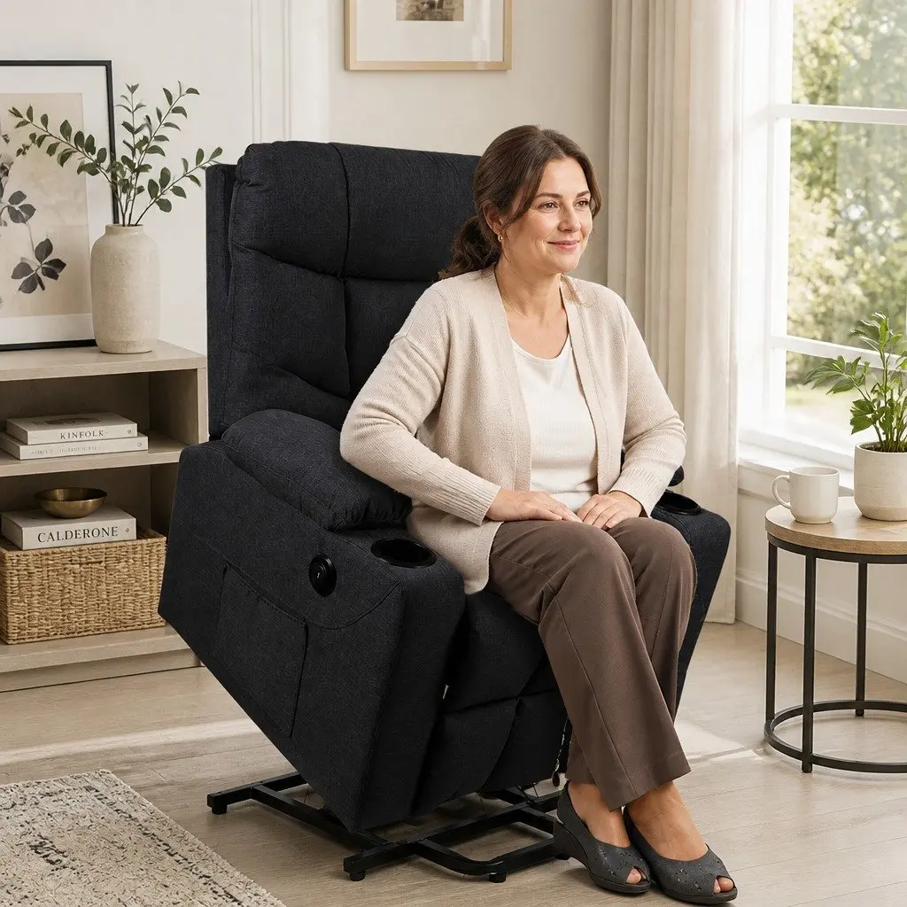 Electric Recliner Chair Black Microfibre Wide Seat Adjustable Backrest Lift Assist