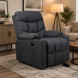 Electric Lift Recliner Chair Grey Microfibre Elderly Assistance Adjustable