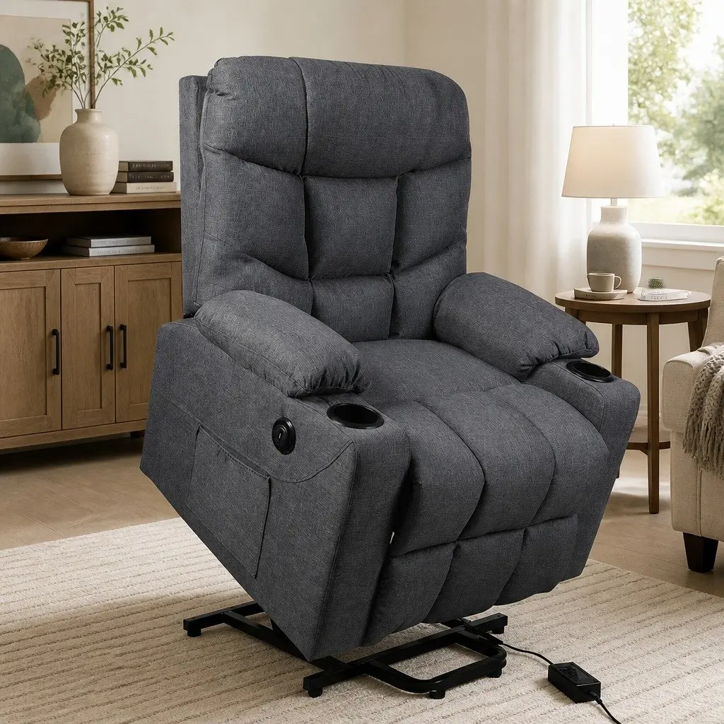 Electric Recliner Chair Grey Microfibre Adjustable Ergonomic Lift Assist