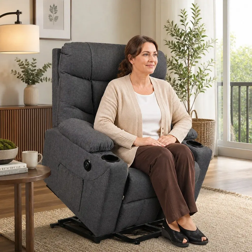 Electric Recliner Chair Grey Microfibre Adjustable Ergonomic Lift Assist