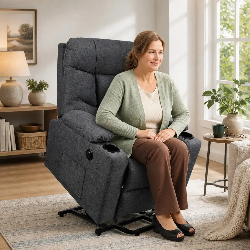 Electric Recliner Chair Grey Microfibre Adjustable Ergonomic Lift Assist