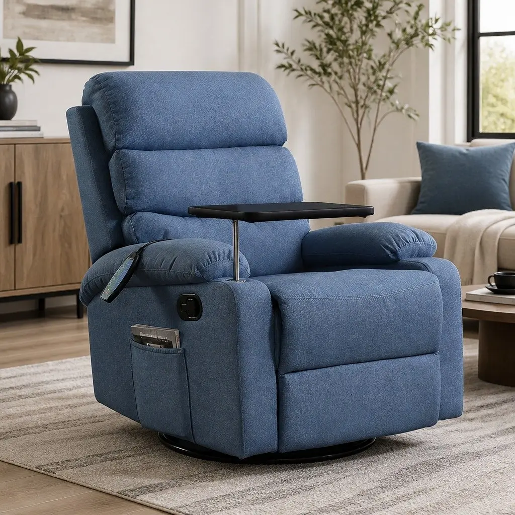 Massage Recliner Chair Blue Heated Adjustable Tilt Remote Control Lounge Seat