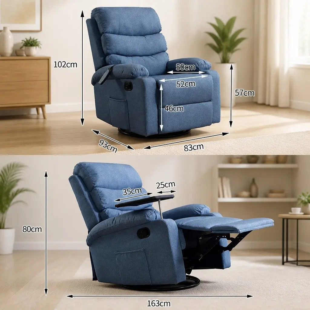 Massage Recliner Chair Blue Heated Adjustable Tilt Remote Control Lounge Seat