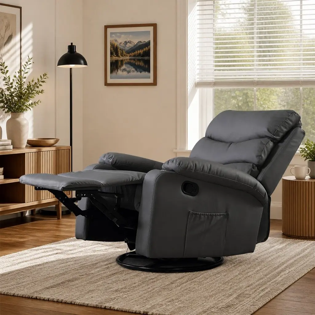 Massage Recliner Chair Grey Heated Adjustable Footrest Tilt Remote Control