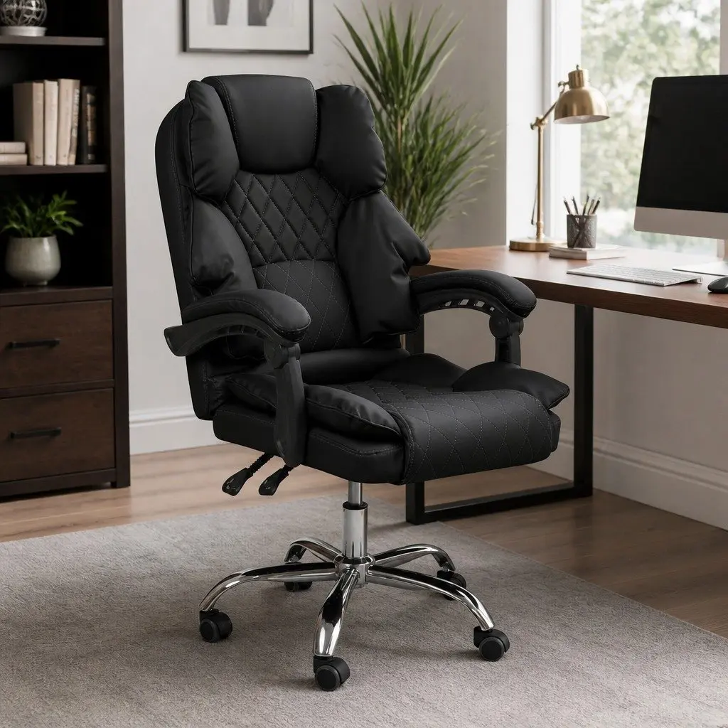 Black Gaming Chair with Adjustable Recline and Rotation