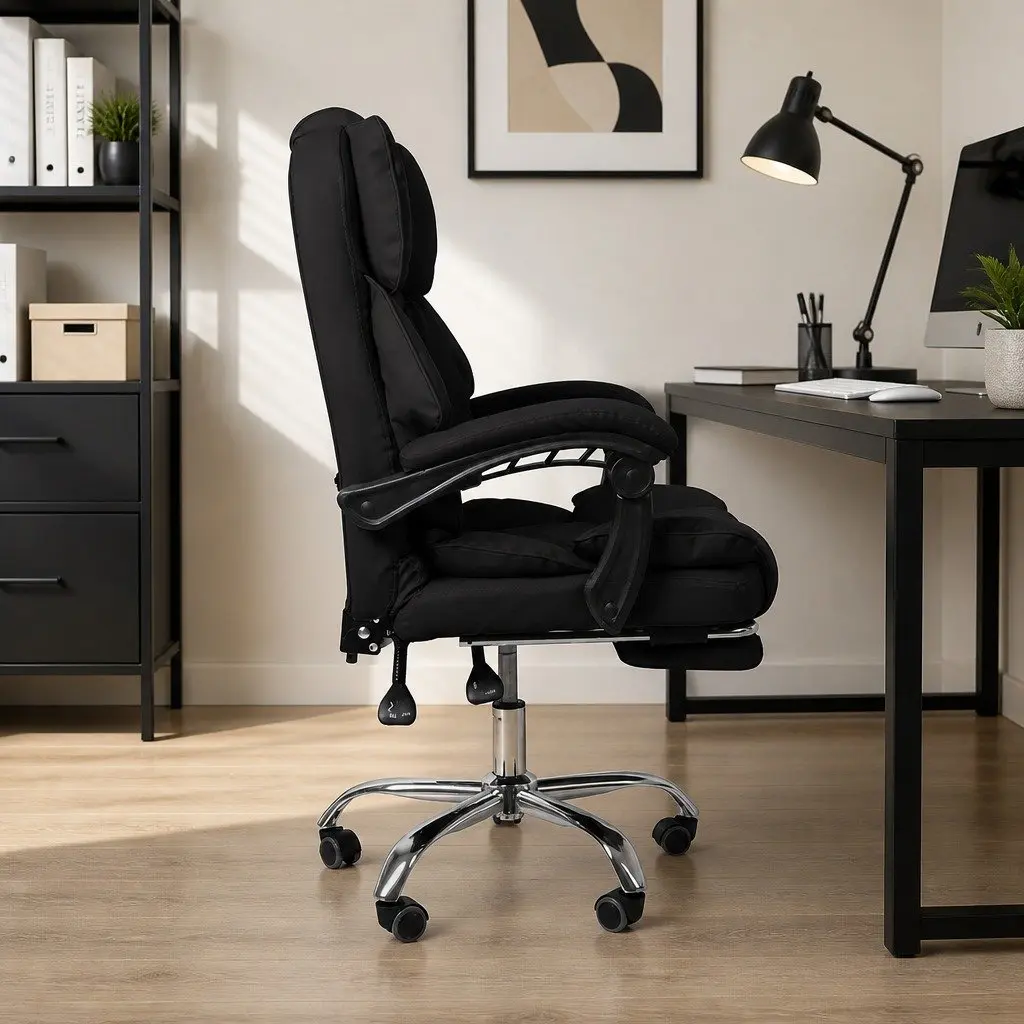 Gaming Office Chair Computer Seat Reclining Footrest Black Adjustable Height