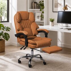 Gaming Office Chair Computer Desk Seat Brown Footrest Reclining Adjustable