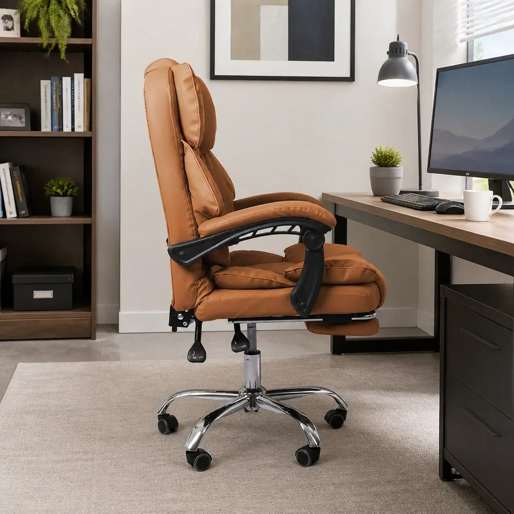 Gaming Chair Brown Adjustable Reclining Footrest