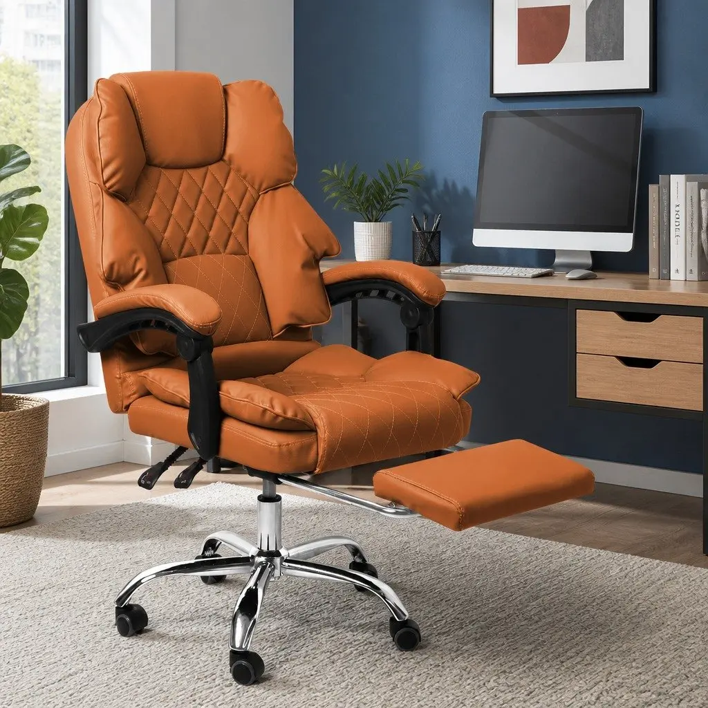 Gaming Chair Brown Adjustable Reclining Footrest