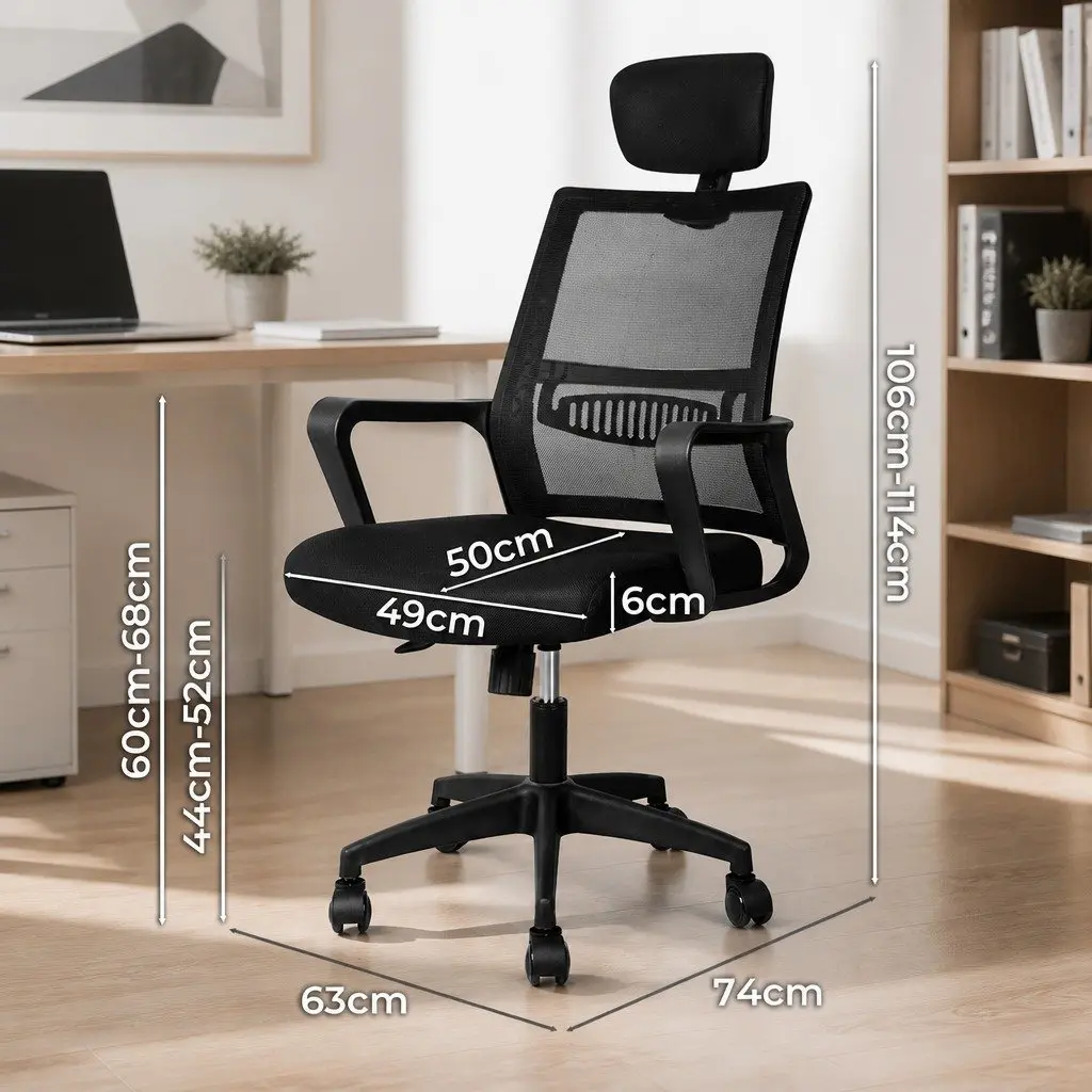 Mesh Office Chair Black Ergonomic Adjustable Height Lumbar Support